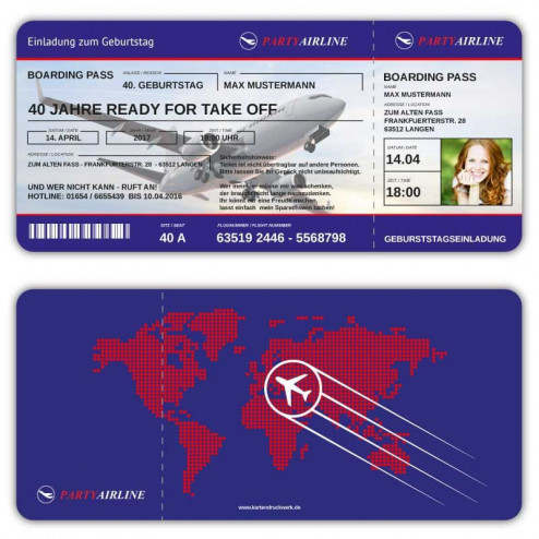 Einladungskarten Boarding Pass Flugticket mit Foto