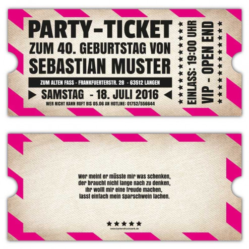 Vintage Einladungskarten zum Geburtstag als Ticket VIP