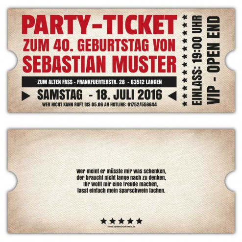 Vintage Einladungskarten zum Geburtstag als Ticket VIP