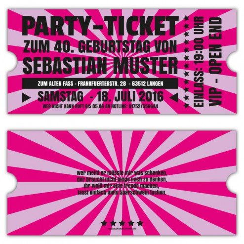 Retro Einladungskarten zum Geburtstag als Ticket VIP