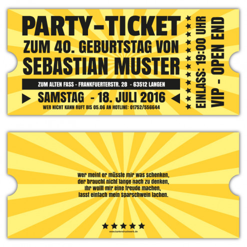 Retro Einladungskarten zum Geburtstag als Ticket VIP