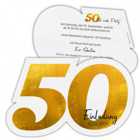 Einladung 50.Geburtstag als Zahl (gestanzt)