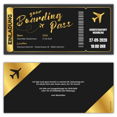 Einladung Boarding Pass Flugticket