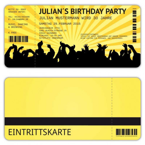 Einladungskarten zum Geburtstag als Eintrittskarte Konzertkarte Ticket  Einladung Retro