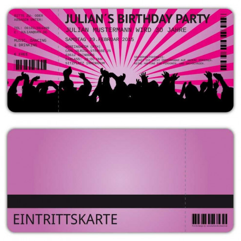 Einladungskarten zum Geburtstag als Eintrittskarte Konzertkarte Ticket  Einladung Retro