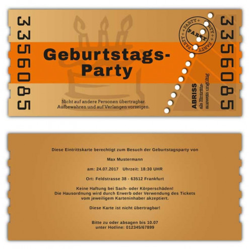 Einladung zum Geburtstag als Ticket Abrisskarte