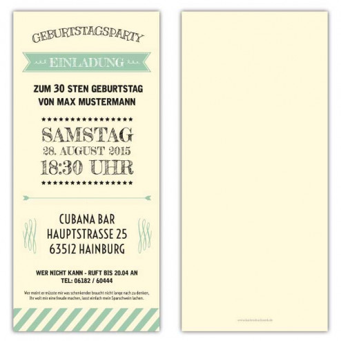 Einladung zum Geburtstag als Eintrittskarte, Vintage, Ticket