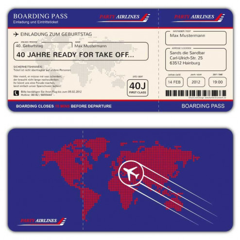 Einladungskarte als Flugticket Boarding Pass 