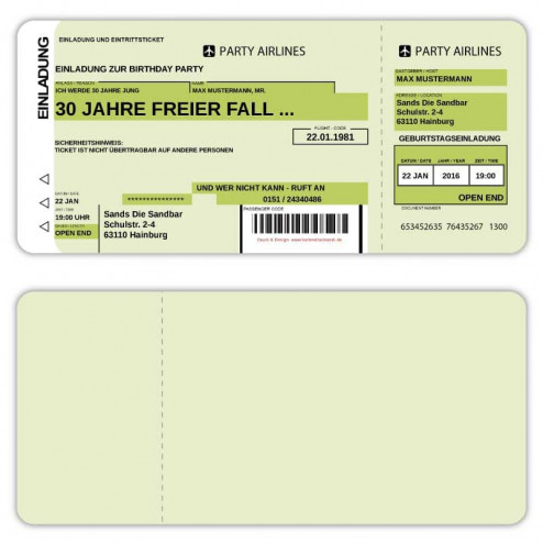 Einladungskarte als Flugticket Boarding Pass 