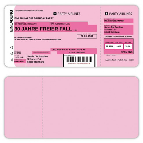 Einladungskarte als Flugticket Boarding Pass 