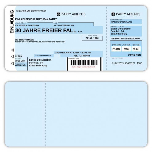 Einladungskarte als Flugticket Boarding Pass 