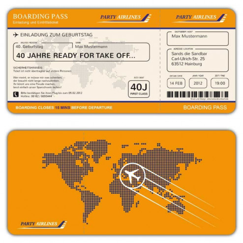 Einladungskarte als Flugticket Boarding Pass 