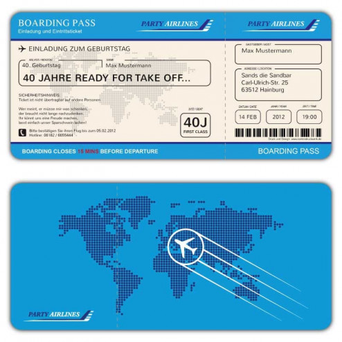 Einladungskarte als Flugticket Boarding Pass 