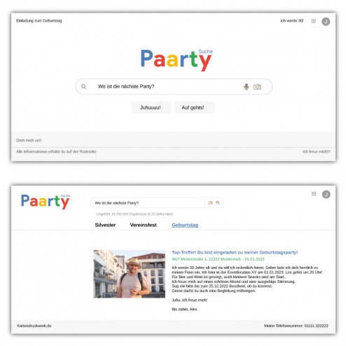 Geburstagseinladung als Suchmaschine