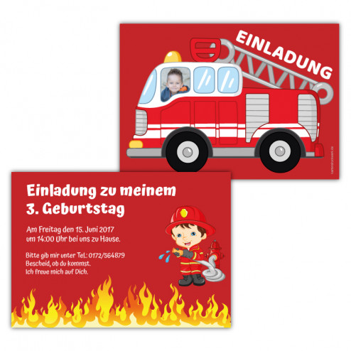 Einladungskarten Feuerwehr mit Foto