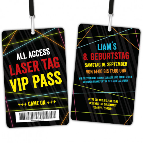 Lasertag Einladung als Backstage Pass