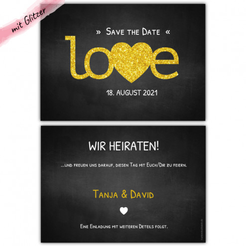 Save the Date Karte love mit Glitzer