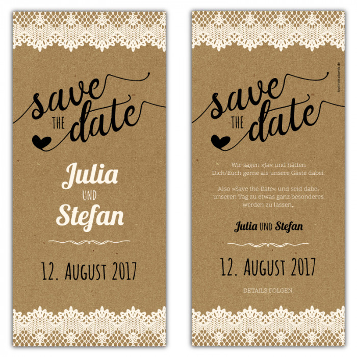 Save the Date Karte Vintage mit Spitze selbst gestalten