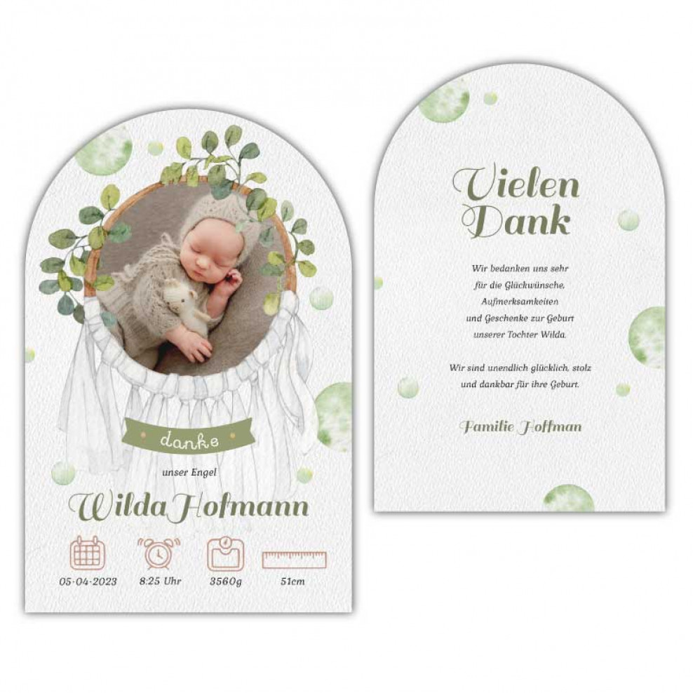 Danksagung Geburt floral (oben abgerundet) jetzt gestalten