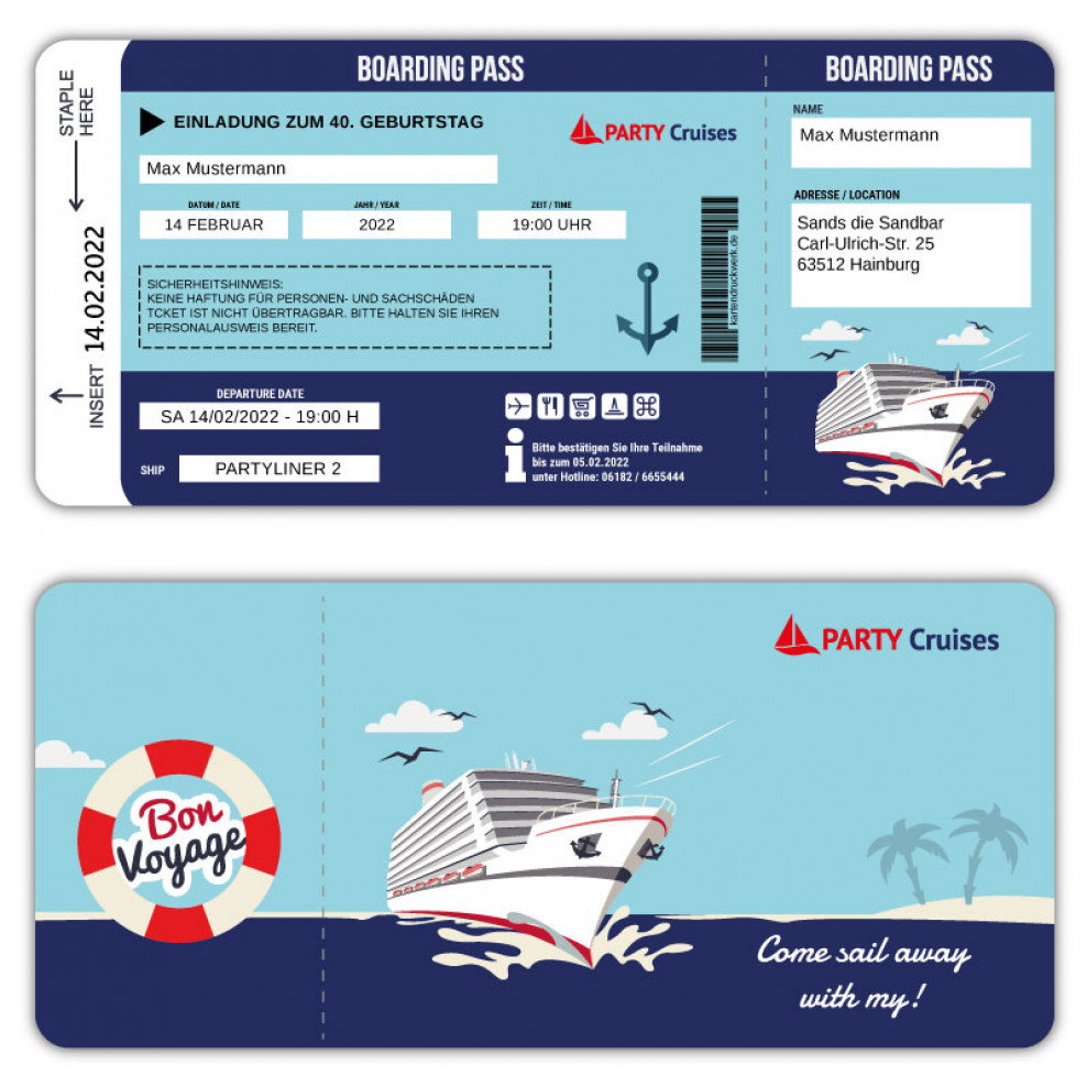 Einladungskarte Geburtstag Einladung Schiff Kreuzfahrt Bordkarte Ticket