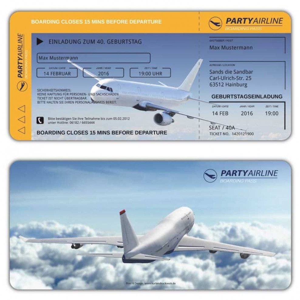 Einladungskarte Als Flugticket Boarding Pass