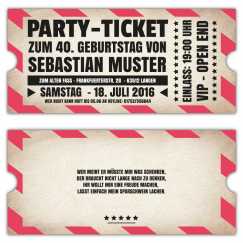 Vintage Einladungskarten zum Geburtstag als Ticket VIP