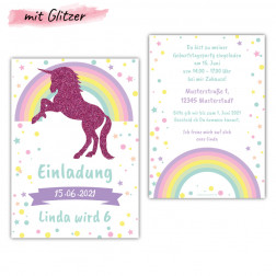 Einladungskarte Einhorn mit Glitzer