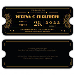 Hochzeitseinladung als Ticket Art Deco