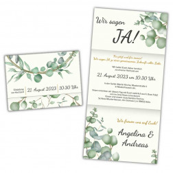 Hochzeitseinladung Faltkarte Eukalyptus Soft Green