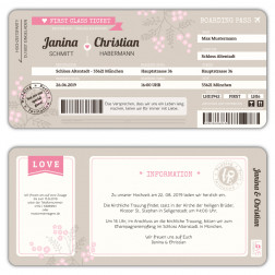 Hochzeitseinladung Flugticket Boarding Pass