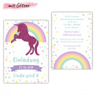 Einladungskarte-Einhorn-mit-Glitzer-Einhorn-pink
