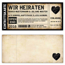Hochzeitseinladung Vintage Ticket Mit Herz
