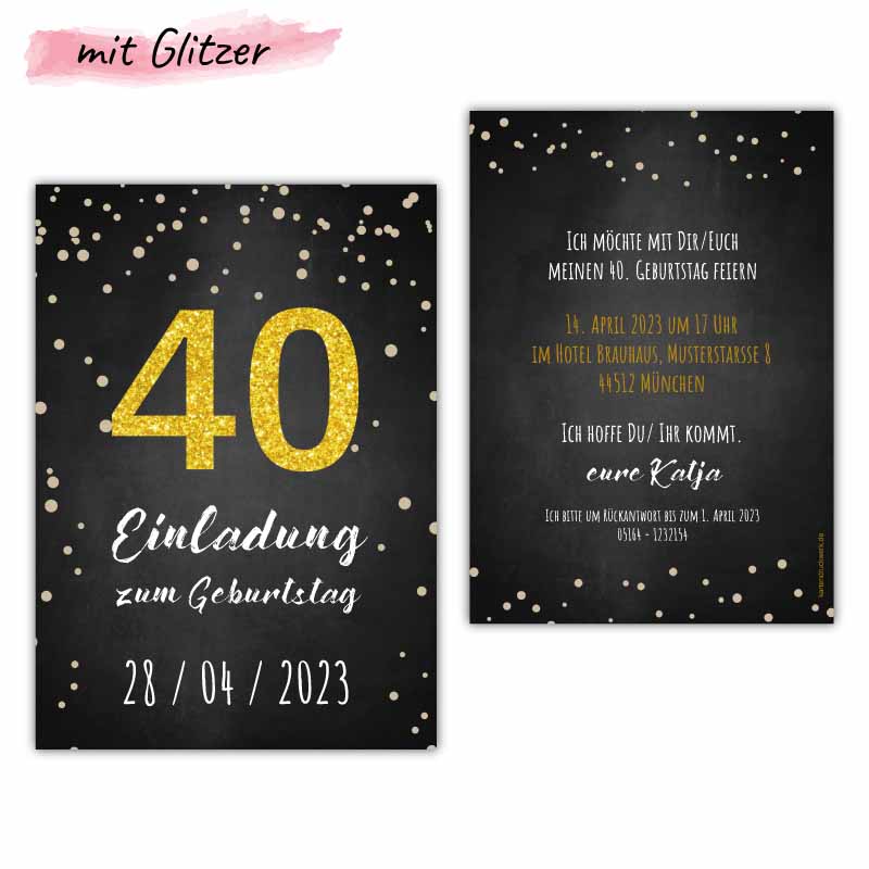 Einladungskarten 40 Geburtstag Mit Glitzer Moosgummi